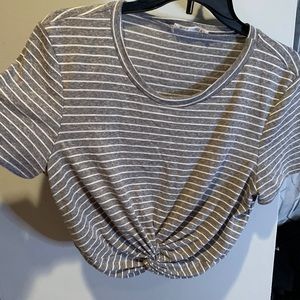 grey and white stripped crop t shirt
